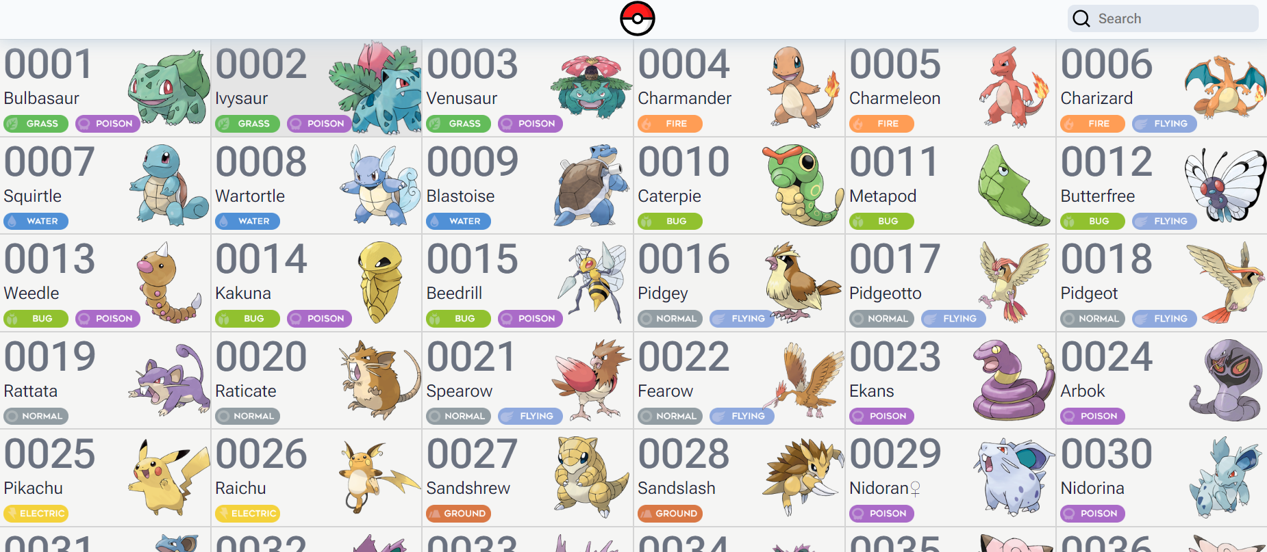Many Pokémon shown in boxes, ordered by number.